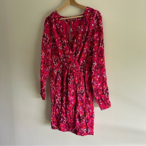 Anthropologie Maeve Wrap Mini Pink Floral V-neck Dress Womens Sz M - Picture 5 of 6